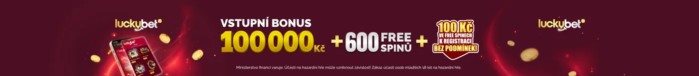 LuckyBet — vstupní bonus 100 000 Kč + 600 free spinů