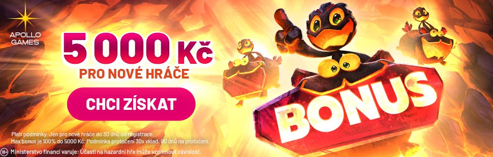 Apollo Games — bonus 5 000 Kč + 100 free spinů za registraci