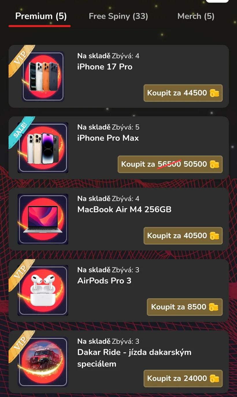 Obchod 69club — iPhone, MacBook, AirPods a jízda dakarským speciálem za Coins